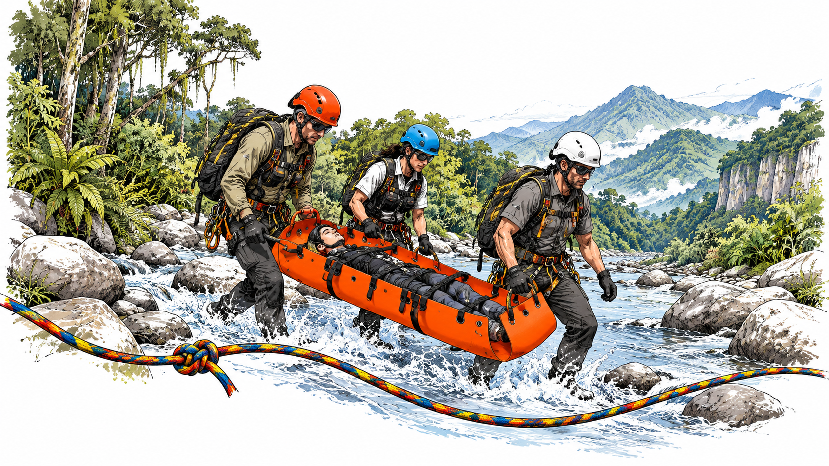 Rescate fluvial en la montaña
